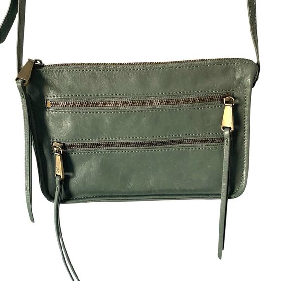 Hobo Billie Sage Green Zipper Leather Crossbody Purse - Picture 9 of 10